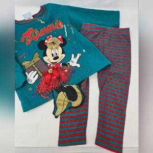 VINTAGE DISNEY STORE MINNIE MOUSE 2 PIECE CHRISTMAS OUTFIT RED & GREEN GIRLS 3T